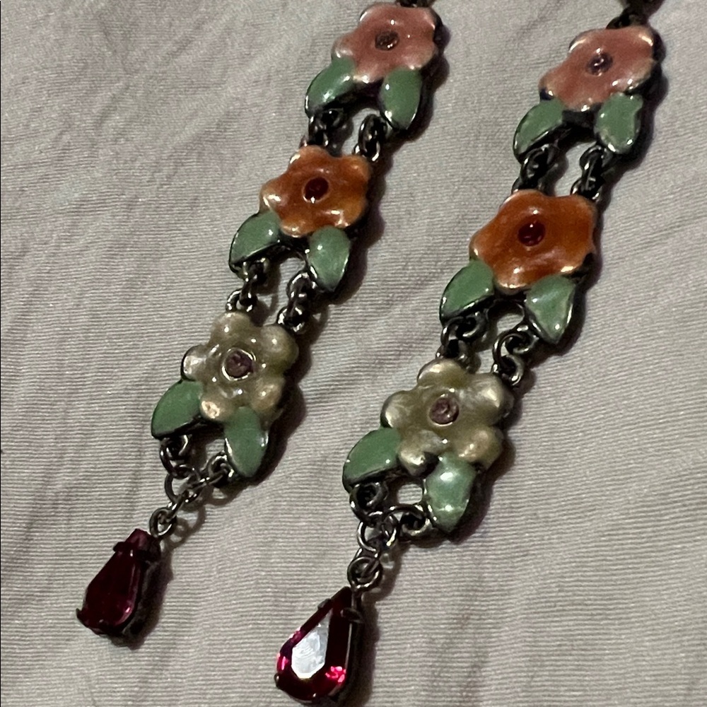Floral Drop Earrings with Multicolor Enamel - Picture 3 of 3
